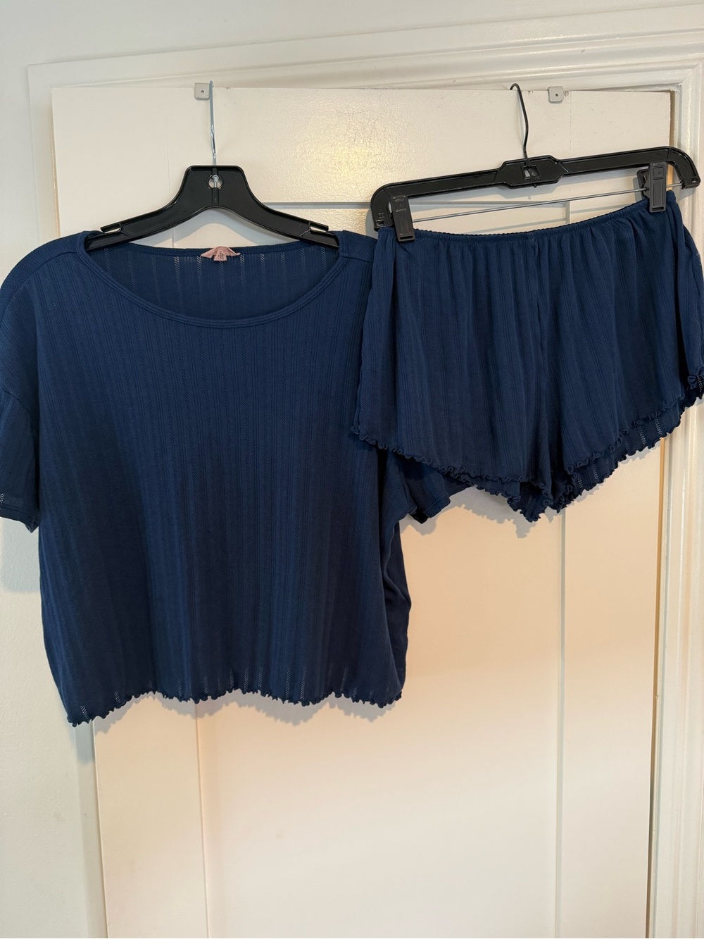 Eberjey Navy Ribbed Short Sleeve Top & Shorts Sleep Set